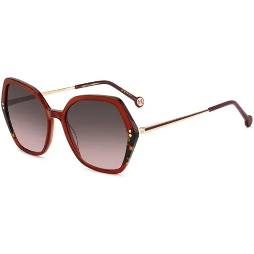 Burgundy Havana Sunglasses with Pink Shaded Lenses , female, Sizes: 55 MM - Carolina Herrera - Modalova