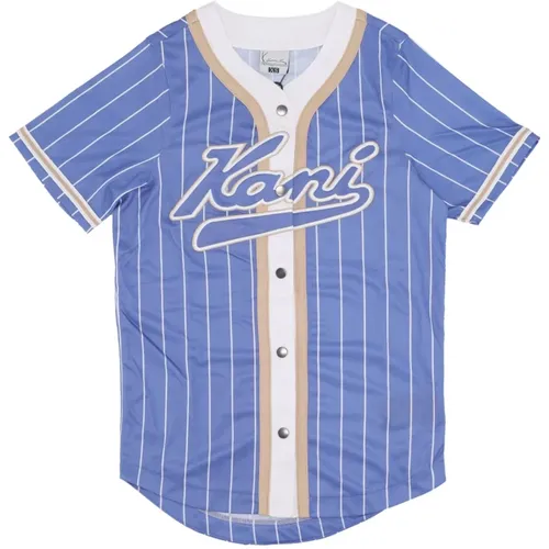 Pinstripe Baseball Shirt Coat Lila/Weiß , Damen, Größe: S - Karl Kani - Modalova