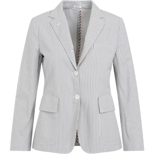 Striped Cotton Jacket Grey , female, Sizes: 2XS, XS - Thom Browne - Modalova
