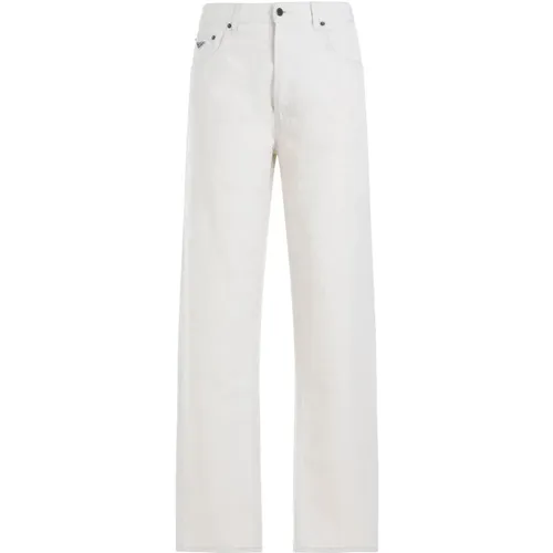 Natural Cotton Pants Ivory Straight Leg , male, Sizes: W32 - Prada - Modalova
