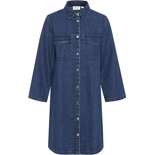 Denim Dress with Shirt Collar and Pockets , female, Sizes: M, 2XL, XS, S, XL, L - Saint Tropez - Modalova