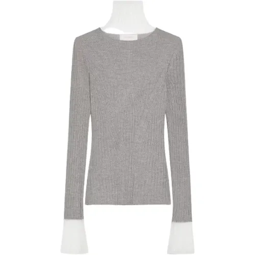 Grauer Rippstrickpullover Lupetto Fit , Damen, Größe: S - SPORTMAX - Modalova