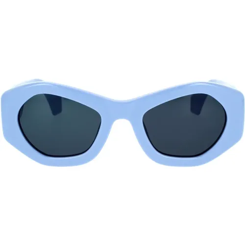 Geometrische blaue Sonnenbrille mit mutigem Rahmen und blauen Gläsern , unisex, Größe: 52 MM - Ambush - Modalova