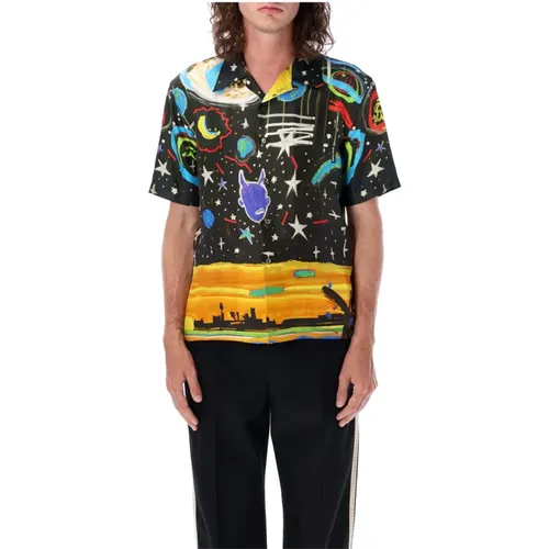 Black Multi Silk Starry Night Bowling Shirt , male, Sizes: L - Palm Angels - Modalova