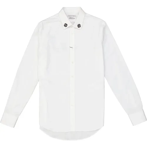 Cotton Shirt with Crystal Button , male, Sizes: M - alexander mcqueen - Modalova