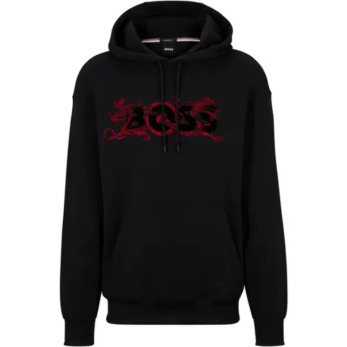 Dragon Art Hooded Sweatshirt , male, Sizes: L - Hugo Boss - Modalova