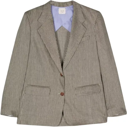 Grey Linen Blend Stripe Jacket , female, Sizes: M - Alysi - Modalova