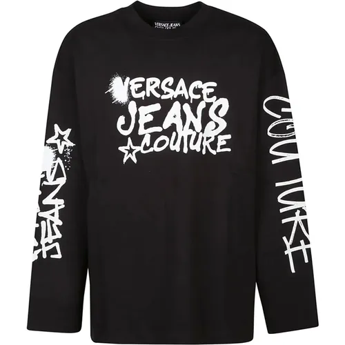 Logo Dripping Long Sleeve T-Shirt , male, Sizes: M - Versace Jeans Couture - Modalova