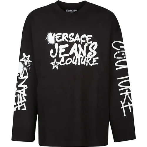 Logo Dripping Long Sleeve T-Shirt , male, Sizes: M, L - Versace Jeans Couture - Modalova
