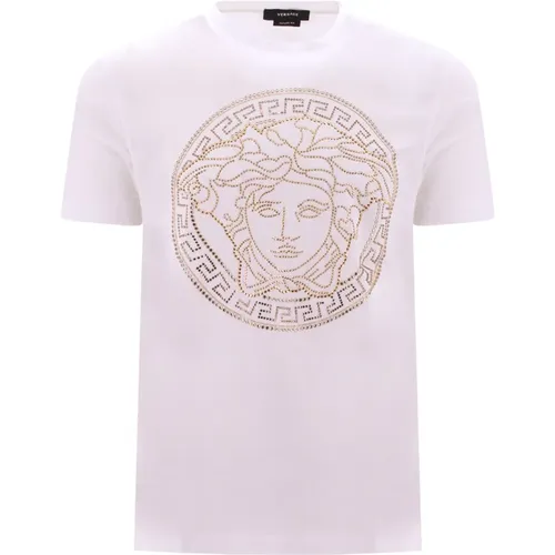 Stylish Cotton T-Shirt with Maxi Logo Medusa , male, Sizes: L - Versace - Modalova