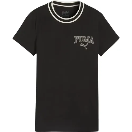 Schwarzes und weißes Squad Logo T-Shirt , Damen, Größe: M - Puma - Modalova