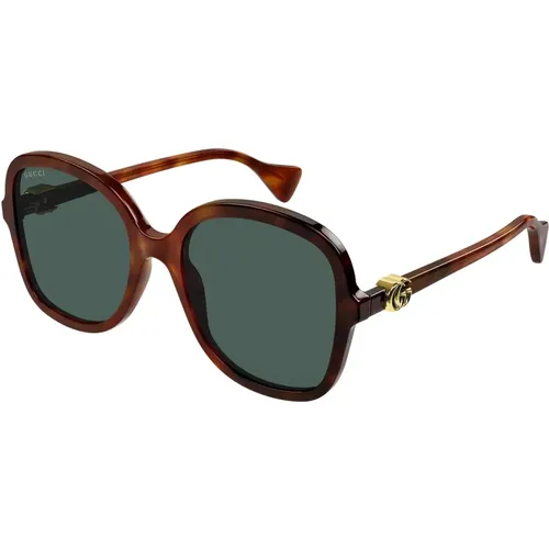 Havana/Green Sunglasses , female, Sizes: 56 MM - Gucci - Modalova