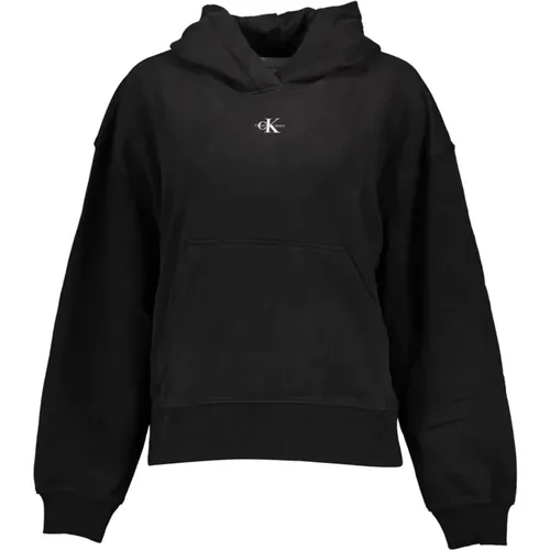 Schwarzer Hoodie mit Stickerei und Druck , Damen, Größe: S - Calvin Klein - Modalova