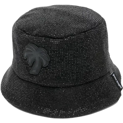 Cotton Hat with Leather Palm Logo , female, Sizes: ONE SIZE - Palm Angels - Modalova