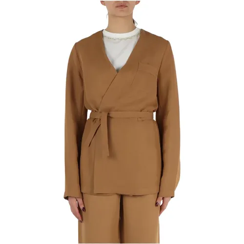 Wrap Viscose and Linen Jacket , female, Sizes: M, S - Fabiana Filippi - Modalova