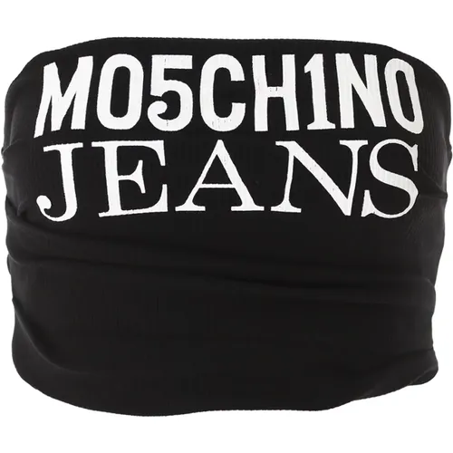 Geripptes Logo Crop Top in Schwarz , Damen, Größe: L - Moschino - Modalova