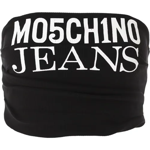 Geripptes Logo Crop Top in Schwarz , Damen, Größe: S - Moschino - Modalova