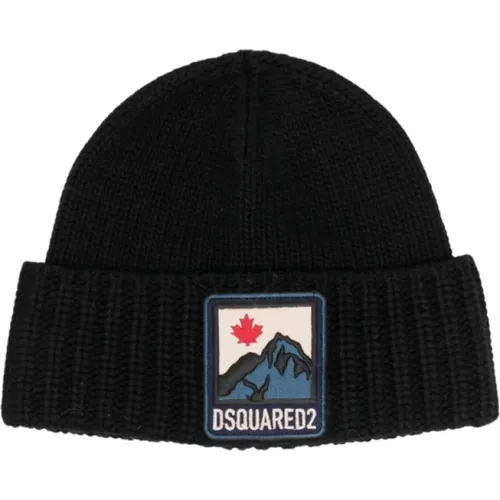 Mountain Patch Wool Cashmere Beanie , male, Sizes: ONE SIZE - Dsquared2 - Modalova