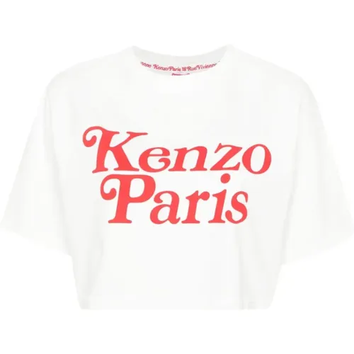 Weiße T-Shirts und Polos mit Paris Logo , Damen, Größe: L - Kenzo - Modalova