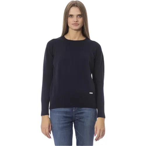 Blauer Woll-Crew-Neck-Pullover , Damen, Größe: M - Baldinini - Modalova