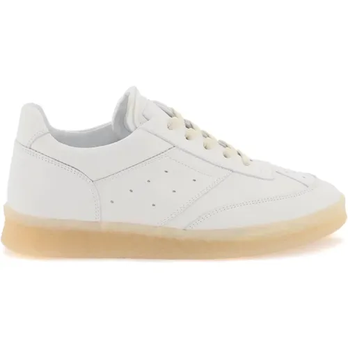 Leder Court Sneakers mit Perforierten Seiten , Damen, Größe: 38 1/2 EU - MM6 Maison Margiela - Modalova