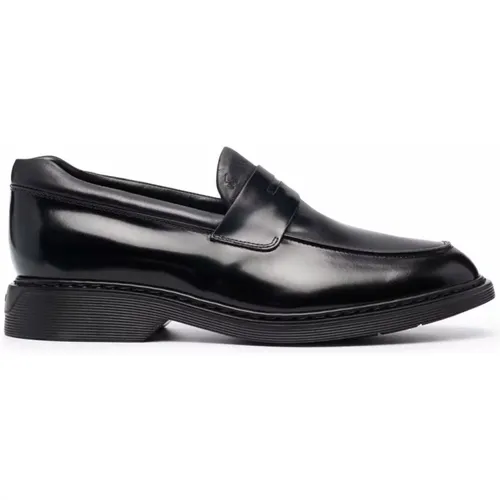 Flache Schuhe für Frauen,Schwarze Lederslipper mit geprägtem Monogramm,Schwarze Leder-Mokassins für Herren - Hogan - Modalova