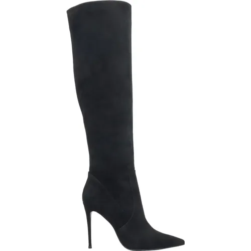 Damen Kniehohe Stiletto-Stiefel aus schwarzem Veloursstretch Er00114238 , Damen, Größe: 36 EU - Estro - Modalova