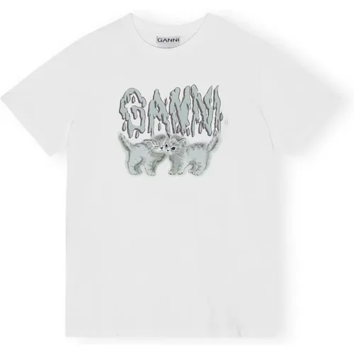 Love Cats Weißes T-Shirt Ganni - Ganni - Modalova