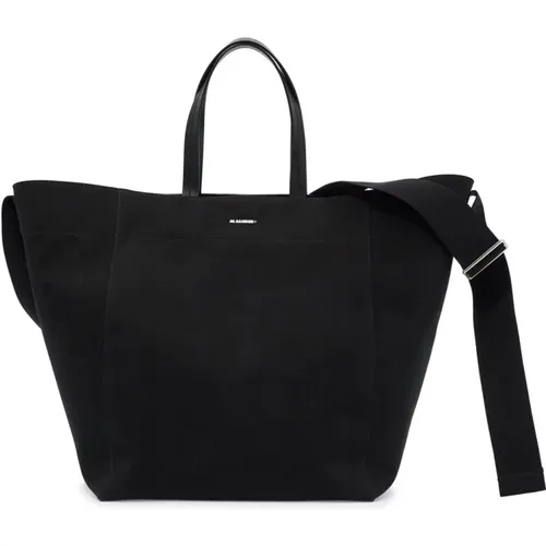 Canvas Utility Tote Bag with Leather Details , female, Sizes: ONE SIZE - Jil Sander - Modalova