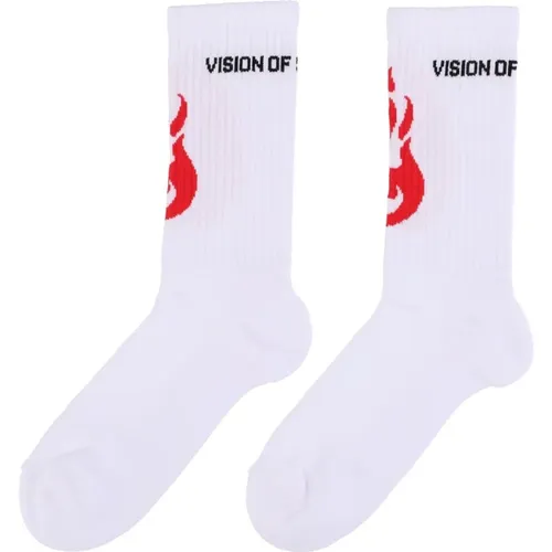 Feuer Logo Socken Weiß/Rot - VISION OF SUPER - Modalova