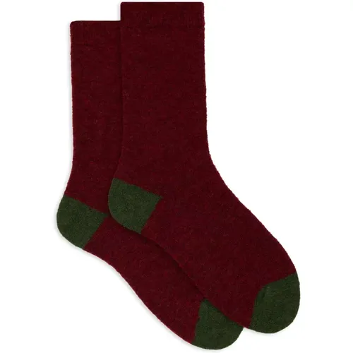 Kurze einfarbige rote Bouclé-Socken für Damen mit kontrastierenden Details,Kurze einfarbige rosa Bouclé-Socken für Damen mit kontrastierenden Deta - Gallo - Modalova