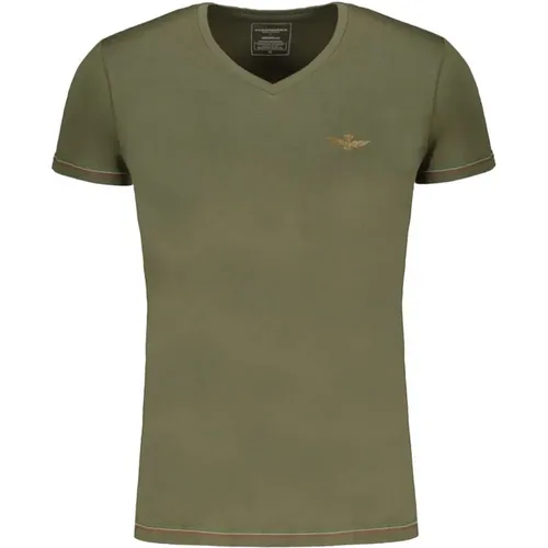 Cotton V-Neck T-Shirt with Print , male, Sizes: M, L - aeronautica militare - Modalova