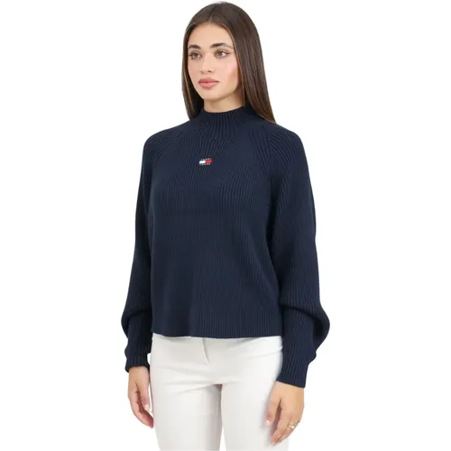 Blauer Pullover mit Ballonärmeln , Damen, Größe: L - Tommy Jeans - Modalova