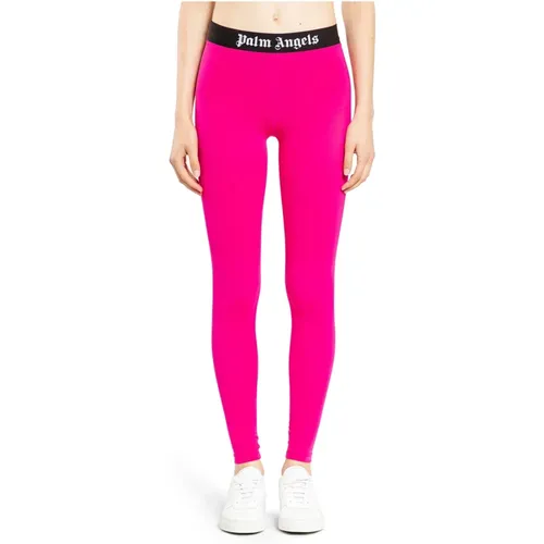 Fuchsia Logo Leggings Elastischer Bund , Damen, Größe: 2XS - Palm Angels - Modalova