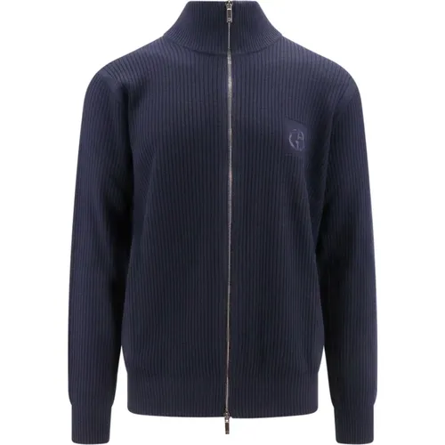 Zip-Up Sweatshirt, Italian Made, 100% Virgin Wool , male, Sizes: 2XL, XL - Giorgio Armani - Modalova