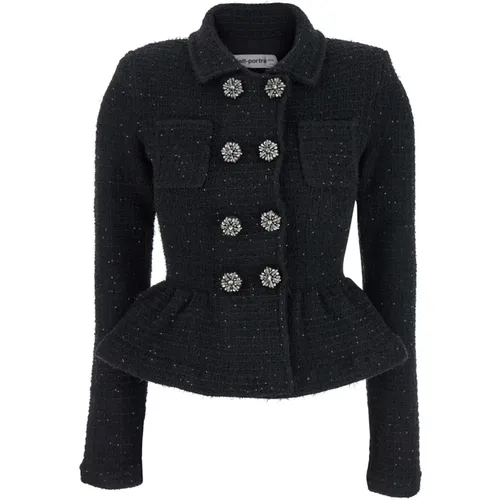 Schwarze Strukturierte Strick-Peplum-Jacke - Self Portrait - Modalova