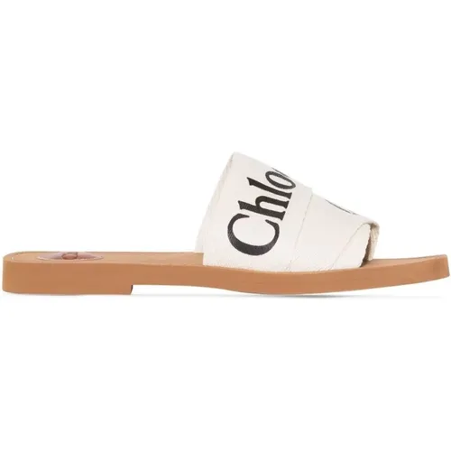 Weiße flache Schuhe - Woody , Damen, Größe: 36 EU - Chloé - Modalova