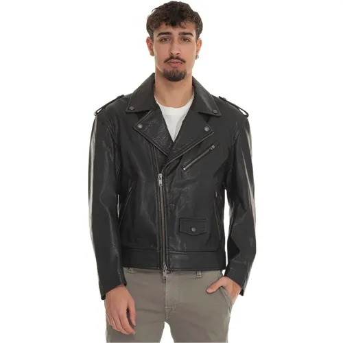 Leather Harrington Jacket, Nail Model , male, Sizes: XL, L, M - Boss - Modalova