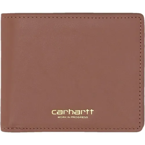 Leather Billfold Wallet Cognac/Gold Mens , male, Sizes: ONE SIZE - Carhartt WIP - Modalova