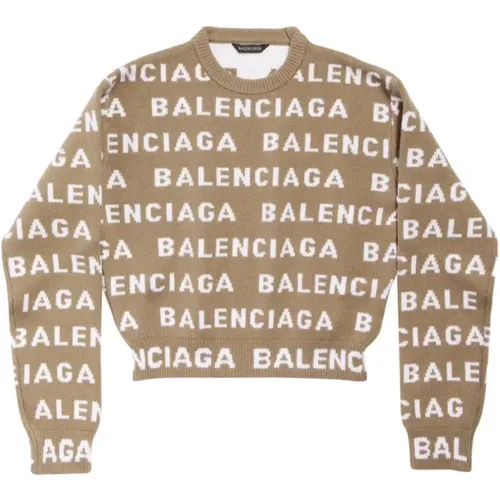 Intarsia-Knit Logo Cropped Sweater - Balenciaga - Modalova