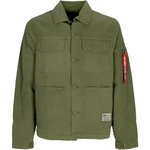 Color Block Overshirt Jacket Dark Olive , male, Sizes: XL, M, S - alpha industries - Modalova