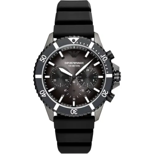 Grey Men's Chronograph Diver Watch , male, Sizes: ONE SIZE - Emporio Armani - Modalova