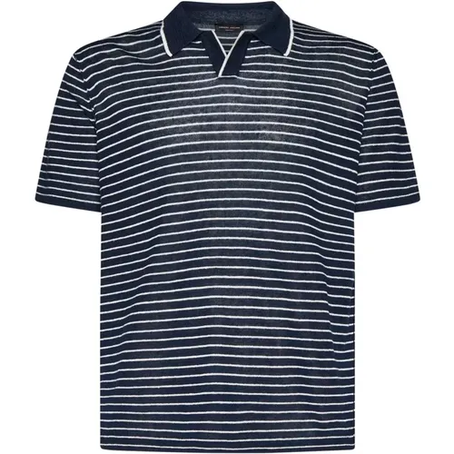 Navy Striped Polo Shirt , male, Sizes: S, L, M - Roberto Collina - Modalova
