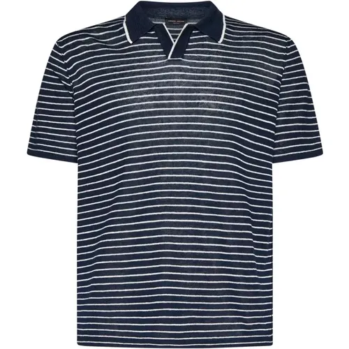 Navy Striped Polo Shirt , male, Sizes: S, M - Roberto Collina - Modalova