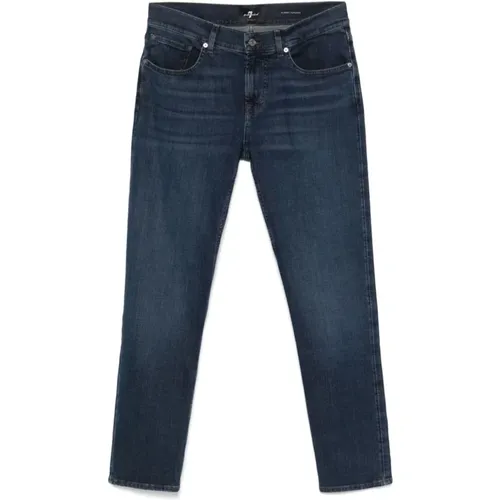 Schmale Indigo-blaue Denim-Jeans , Herren, Größe: W40 - 7 For All Mankind - Modalova