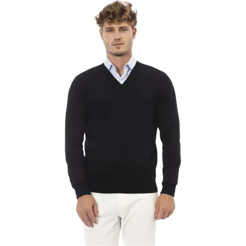 V-Neck Long Sleeve Sweater , male, Sizes: L, XL - Alpha Studio - Modalova