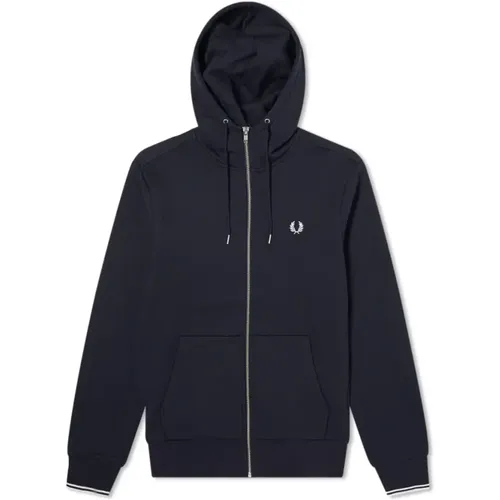 Zip Through Hooded Sweatshirt Navy , male, Sizes: XL, L, M, 2XL - Fred Perry - Modalova