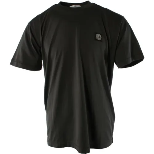 Grünes Baumwoll-T-Shirt für Männer , Herren, Größe: XL - Stone Island - Modalova