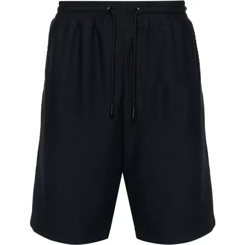 Navy Honeycomb Texture Shorts , male, Sizes: L, S, M - Giorgio Armani - Modalova