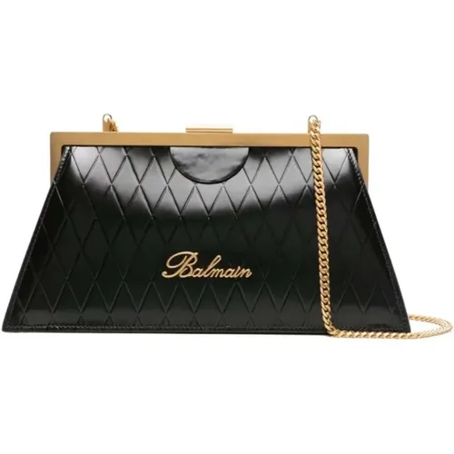 Grid-embossed leather clutch bag , female, Sizes: ONE SIZE - Balmain - Modalova